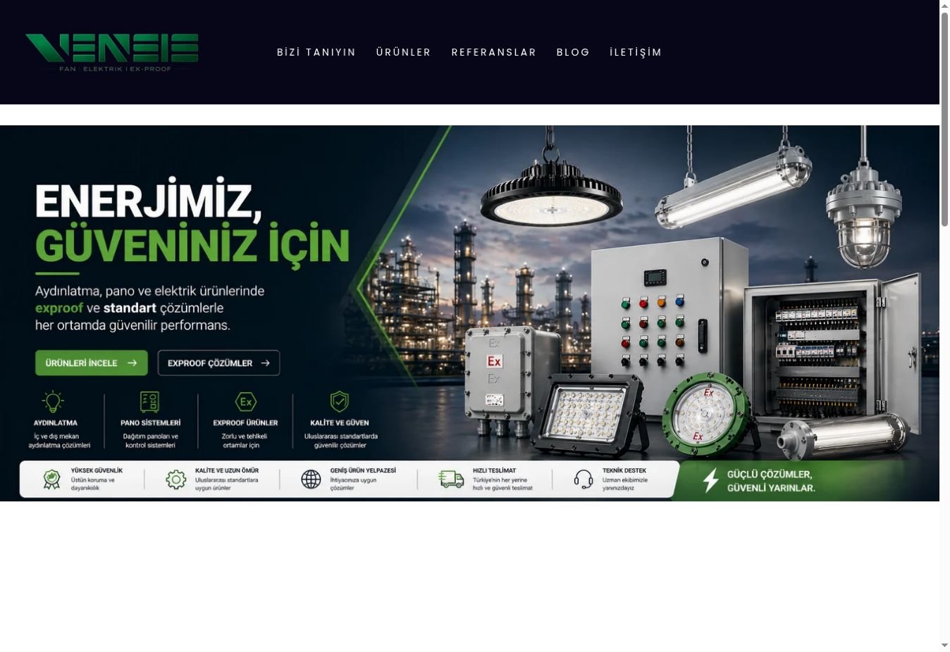 Vensis Elektrik ana sayfa görüntüsü